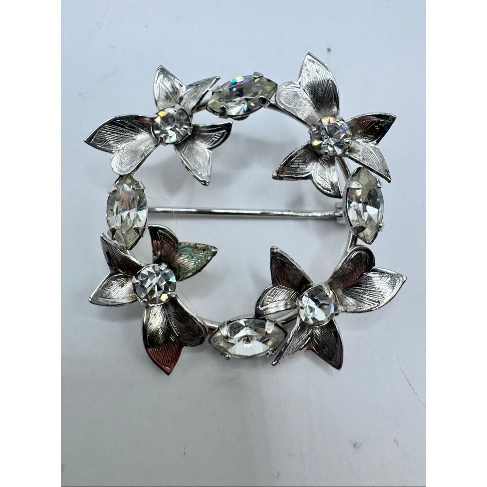 Mid-Century Solid Sterling Blue AB Rhinestone Cocktail Brooch (Prong Set)